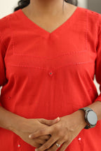 Poppy Red Hand Mirror Work 30+ Women Everyday Office Kurta (Top + Bottom) | MAGI0040