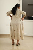 Almond Beige Hand-Embroidered Butta 30+ Women Everyday Office Kurta (Maxi Dress) | MAGI0041