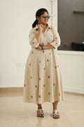 Almond Beige Hand-Embroidered Butta 30+ Women Everyday Office Kurta (Maxi Dress) | MAGI0041