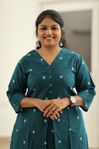 Deep teal kurta upper body view