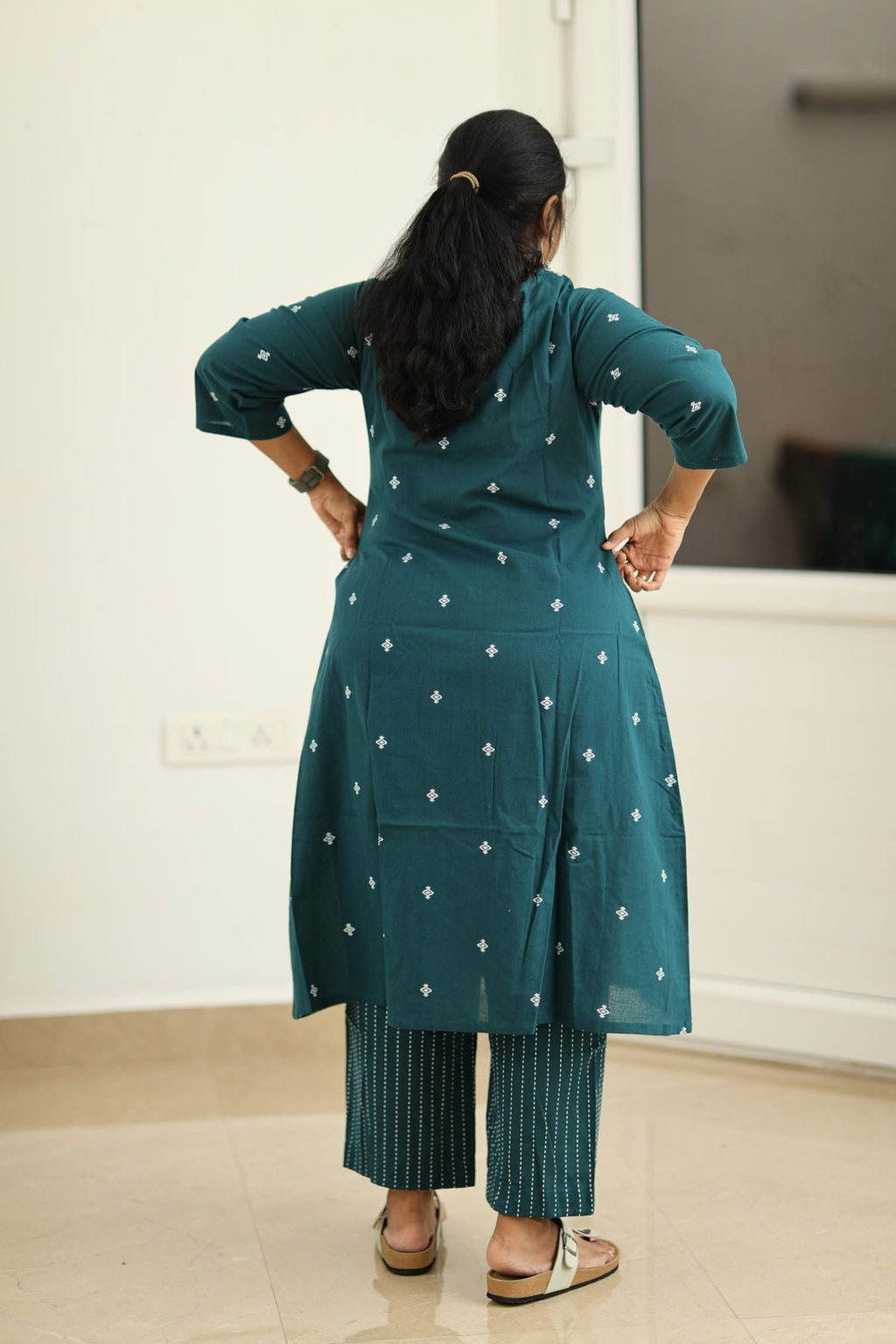 Deep teal kurta back view