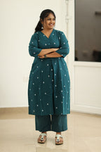 Deep teal kurta set full length