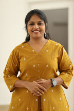 Amber gold kurta upper body view