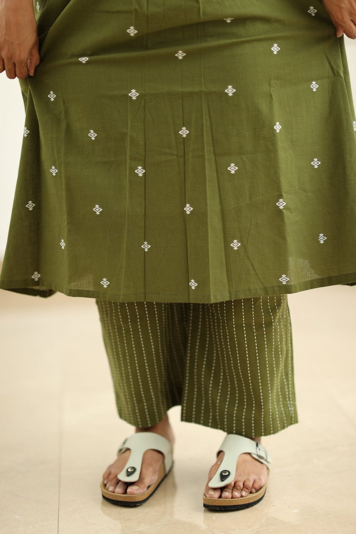 Hem, woven butta fabric and matching striped palazzo
