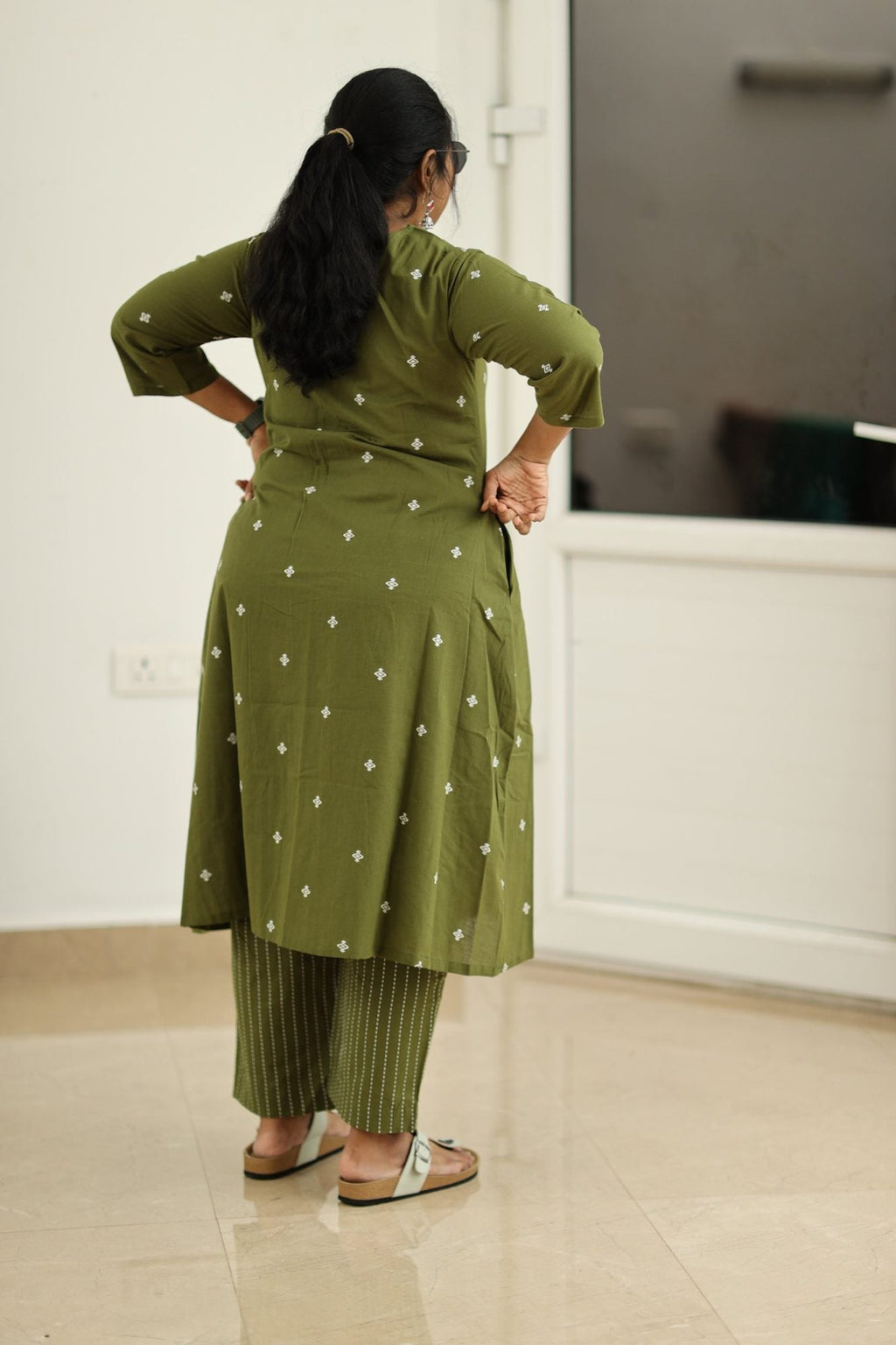 Royal olive kurta back view