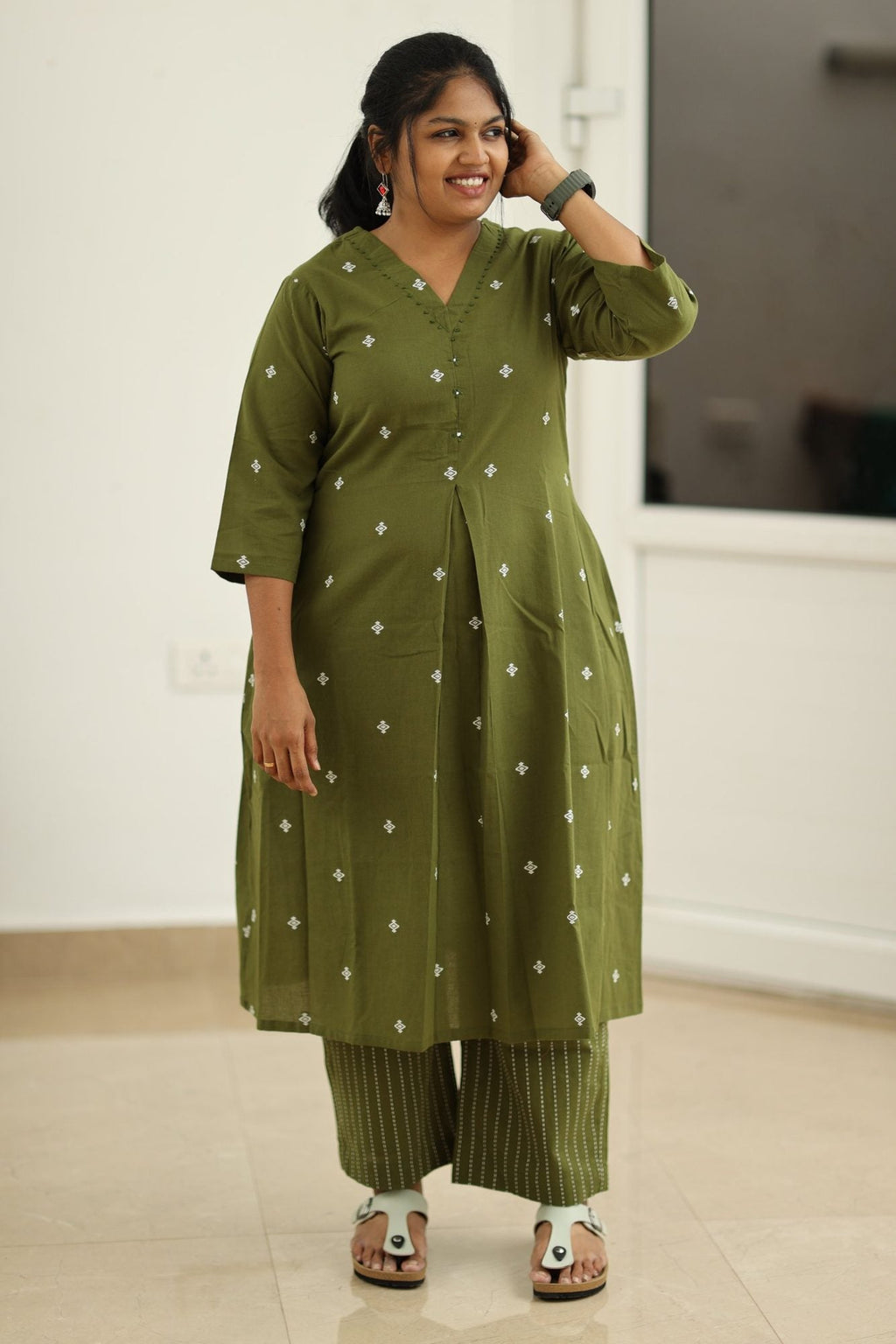 Royal olive kurta set office look