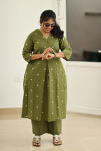 Royal olive kurta set full office look