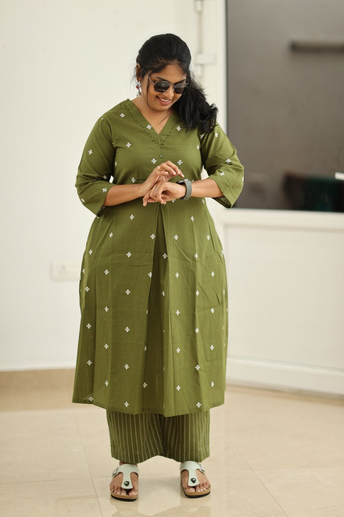 Royal olive kurta set full office look