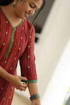 Cherry Cola & Banana Leaf Handloom 30+ Women Everyday & Special Day Office Kurta (Top + Bottom + Dupatta) | MAGI0046