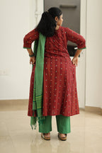Cherry Cola & Banana Leaf Handloom 30+ Women Everyday & Special Day Office Kurta (Top + Bottom + Dupatta) | MAGI0046
