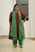 Cherry Cola & Banana Leaf Handloom 30+ Women Everyday & Special Day Office Kurta (Top + Bottom + Dupatta) | MAGI0046
