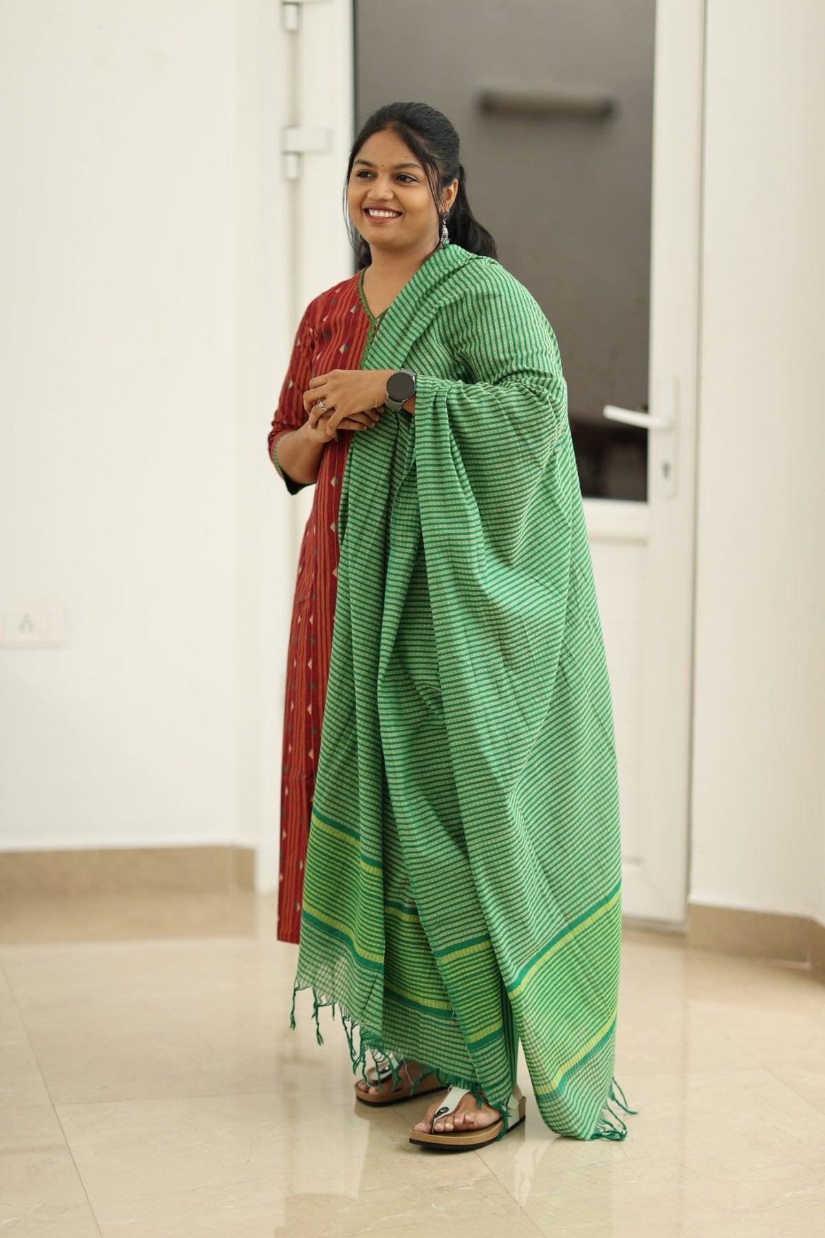Cherry Cola & Banana Leaf Handloom 30+ Women Everyday & Special Day Office Kurta (Top + Bottom + Dupatta) | MAGI0046