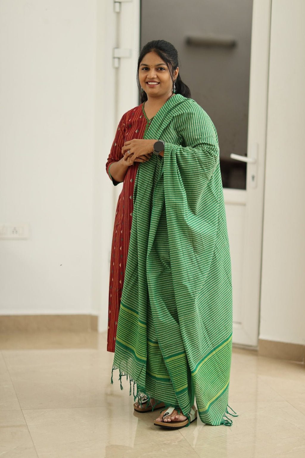 Cherry Cola & Banana Leaf Handloom 30+ Women Everyday & Special Day Office Kurta (Top + Bottom + Dupatta) | MAGI0046