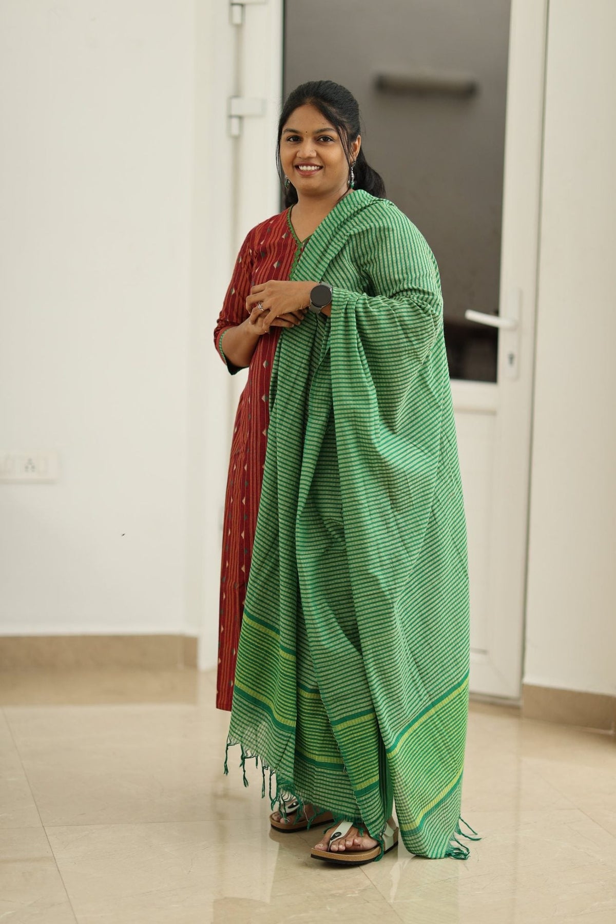 Cherry Cola & Banana Leaf Handloom 30+ Women Everyday & Special Day Office Kurta (Top + Bottom + Dupatta) | MAGI0046