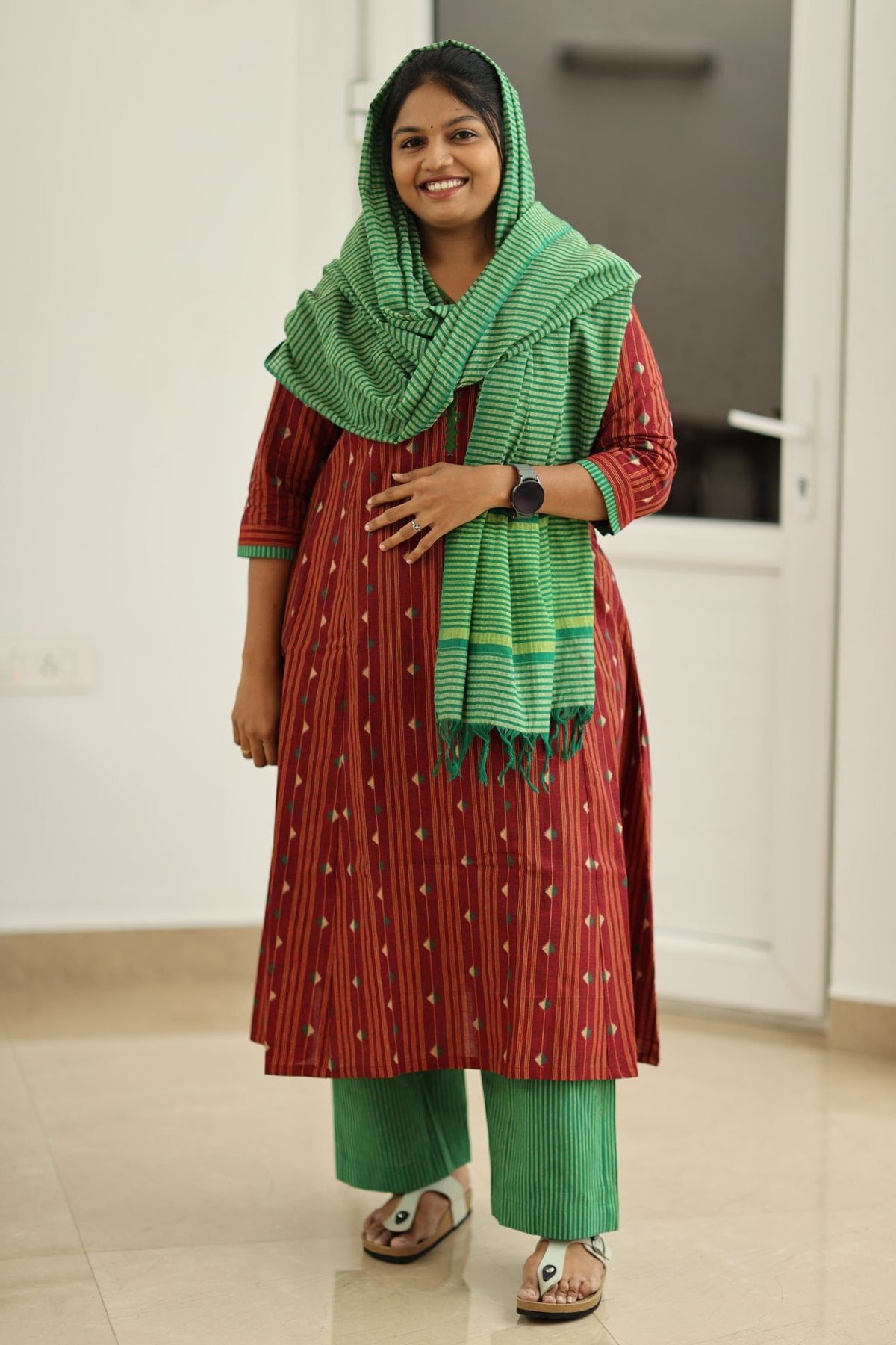 Cherry Cola & Banana Leaf Handloom 30+ Women Everyday & Special Day Office Kurta (Top + Bottom + Dupatta) | MAGI0046