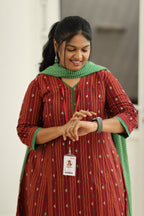 Cherry Cola & Banana Leaf Handloom 30+ Women Everyday & Special Day Office Kurta (Top + Bottom + Dupatta) | MAGI0046
