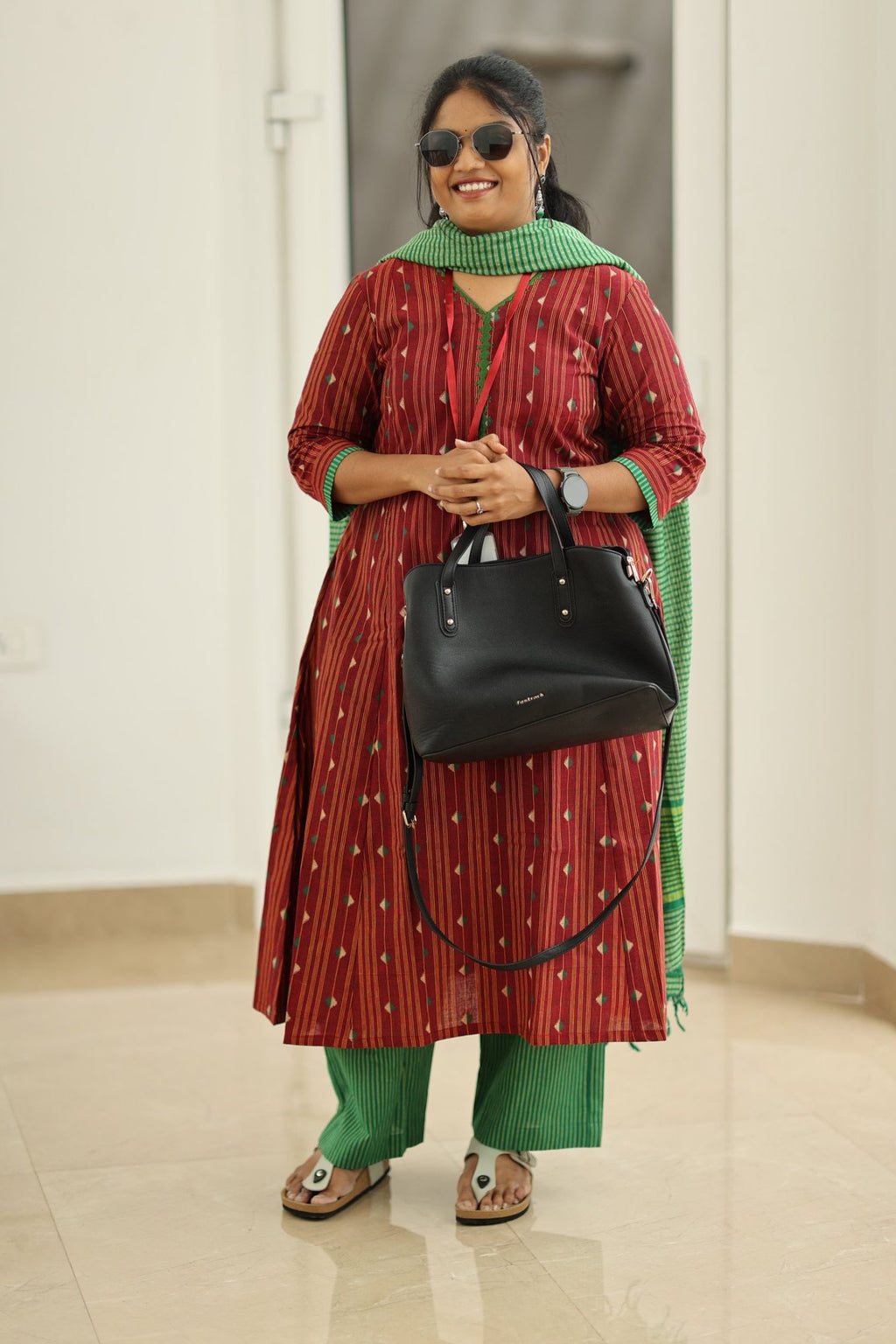 Cherry Cola & Banana Leaf Handloom 30+ Women Everyday & Special Day Office Kurta (Top + Bottom + Dupatta) | MAGI0046