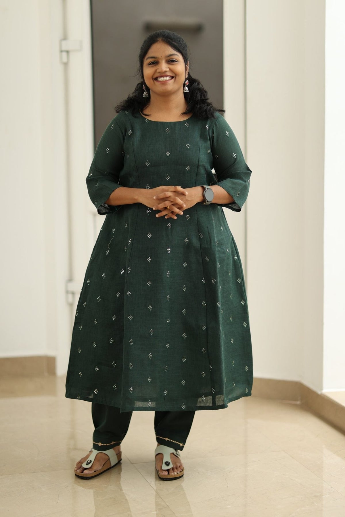 Curry Leaf Silver Sequin 30+ Women Everyday Office Kurta (Top + Bottom) | MAGI0047