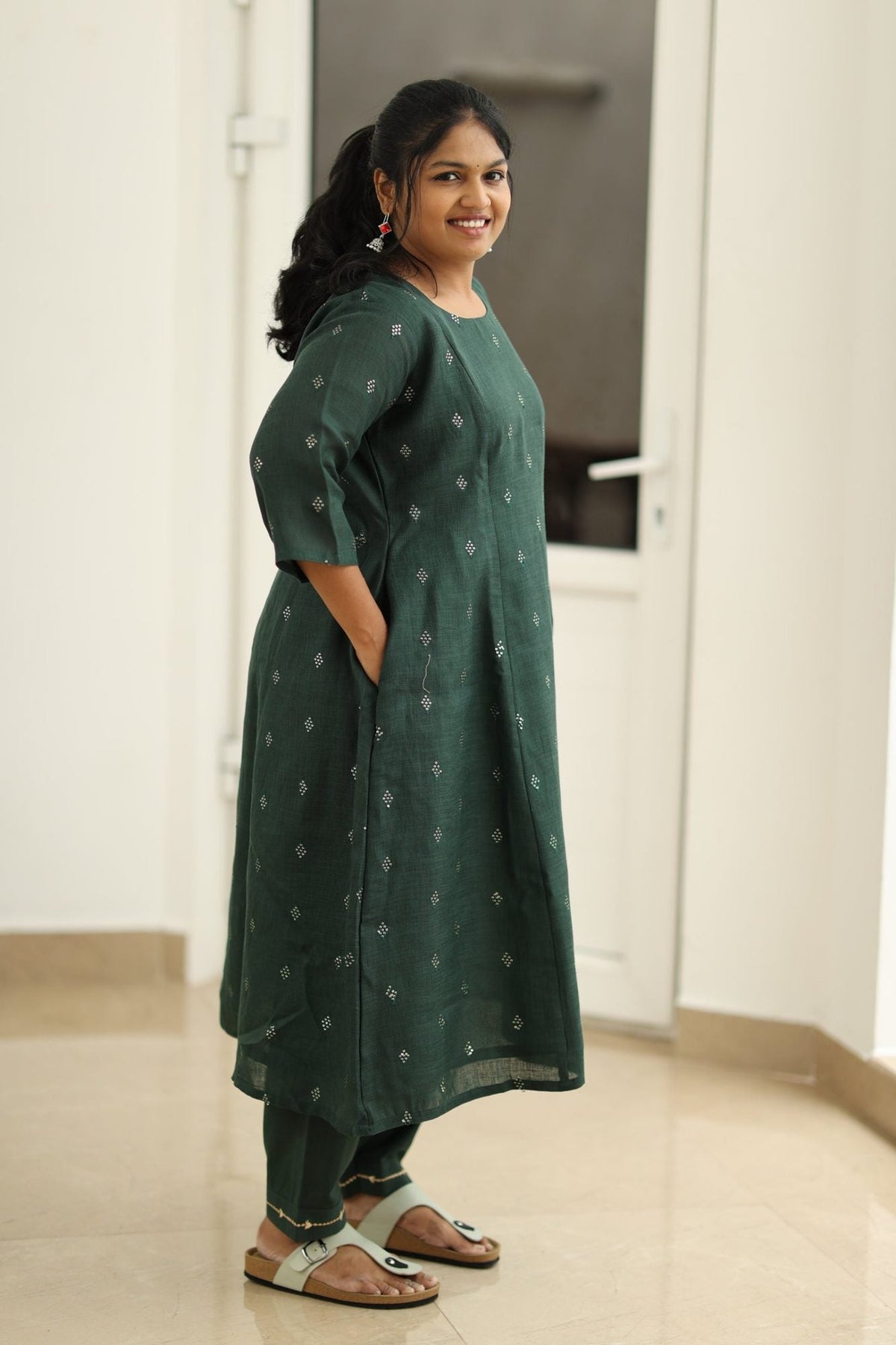 Curry Leaf Silver Sequin 30+ Women Everyday Office Kurta (Top + Bottom) | MAGI0047