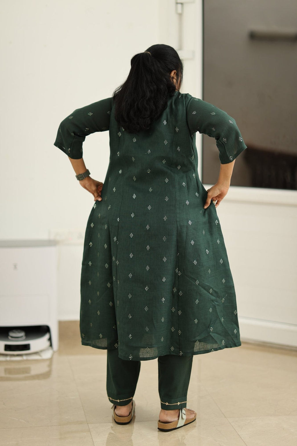 Curry Leaf Silver Sequin 30+ Women Everyday Office Kurta (Top + Bottom) | MAGI0047