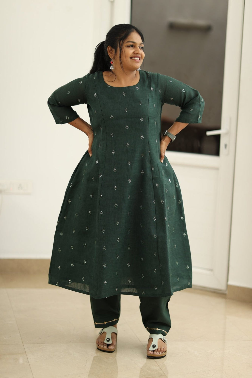 Curry Leaf Silver Sequin 30+ Women Everyday Office Kurta (Top + Bottom) | MAGI0047