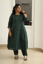 Curry Leaf Silver Sequin 30+ Women Everyday Office Kurta (Top + Bottom) | MAGI0047