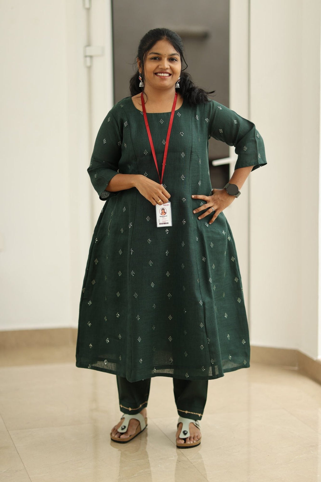 Curry Leaf Silver Sequin 30+ Women Everyday Office Kurta (Top + Bottom) | MAGI0047
