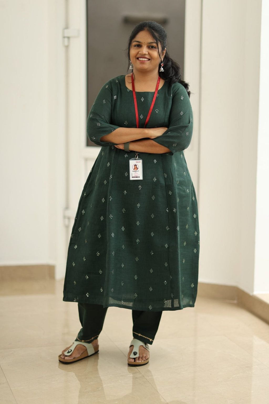 Curry Leaf Silver Sequin 30+ Women Everyday Office Kurta (Top + Bottom) | MAGI0047