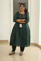 Curry Leaf Silver Sequin 30+ Women Everyday Office Kurta (Top + Bottom) | MAGI0047