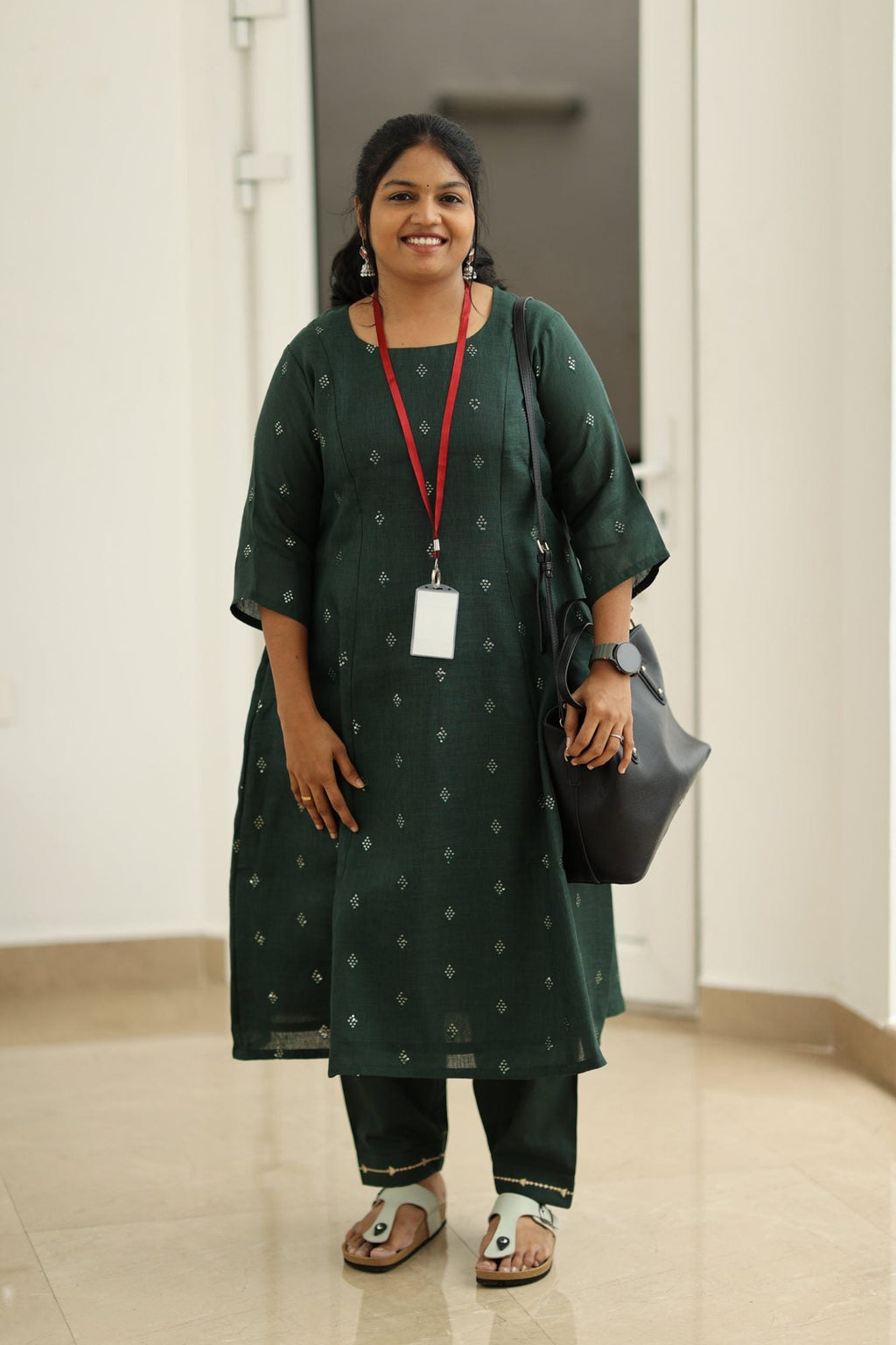 Curry Leaf Silver Sequin 30+ Women Everyday Office Kurta (Top + Bottom) | MAGI0047
