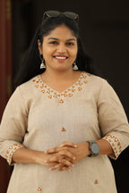Chai Latte Caramel Mirror Work 30+ Women Everyday & Special Day Office Kurta (Top + Bottom) | MAGI0048