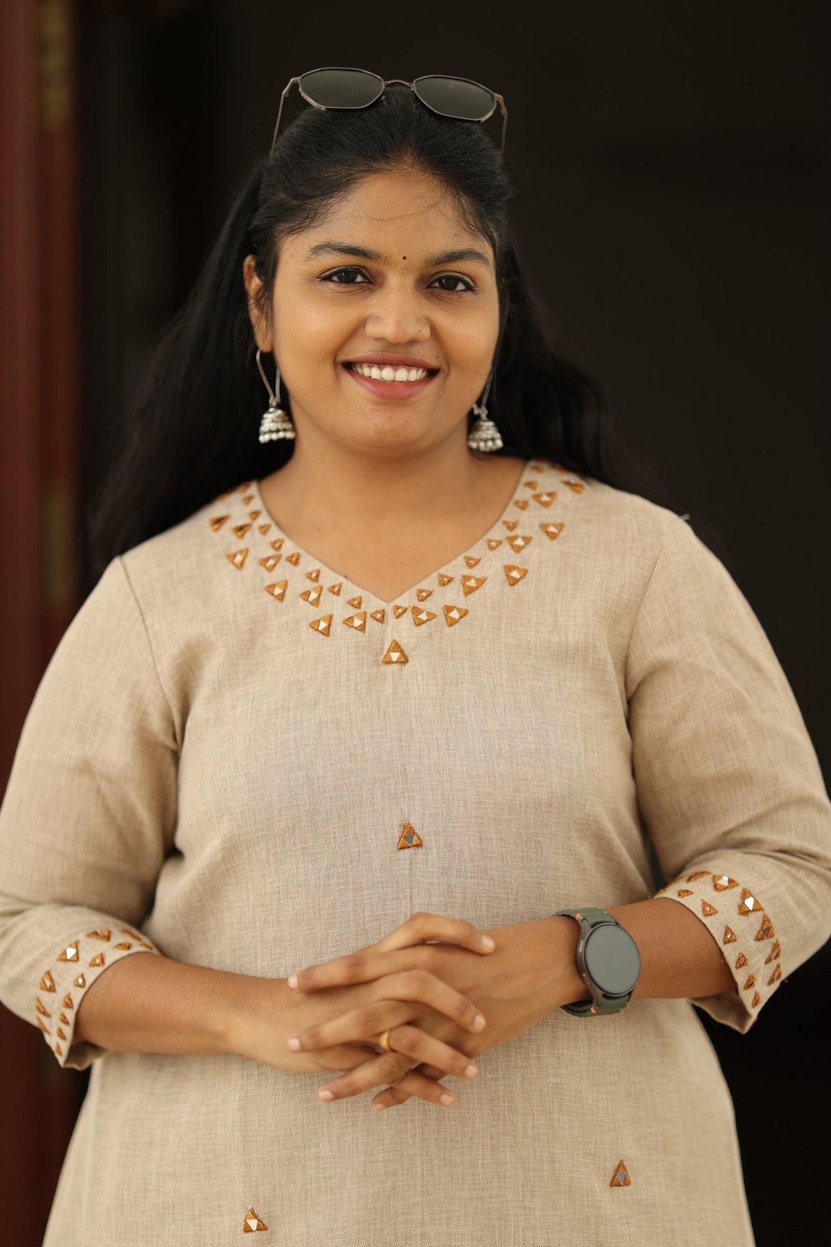 Chai Latte Caramel Mirror Work 30+ Women Everyday & Special Day Office Kurta (Top + Bottom) | MAGI0048