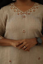 Chai Latte Caramel Mirror Work 30+ Women Everyday & Special Day Office Kurta (Top + Bottom) | MAGI0048