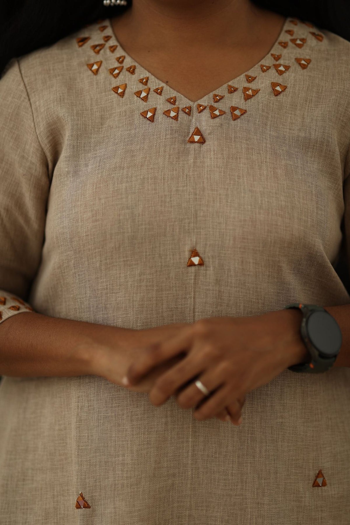 Chai Latte Caramel Mirror Work 30+ Women Everyday & Special Day Office Kurta (Top + Bottom) | MAGI0048