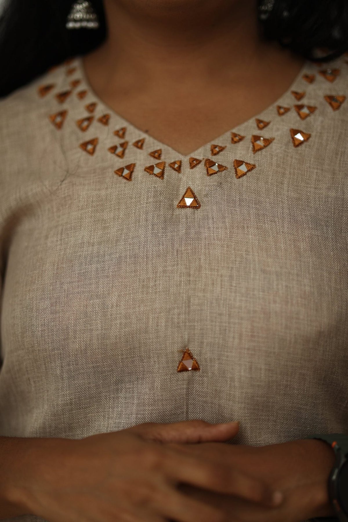 Chai Latte Caramel Mirror Work 30+ Women Everyday & Special Day Office Kurta (Top + Bottom) | MAGI0048