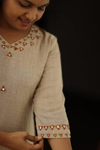Chai Latte Caramel Mirror Work 30+ Women Everyday & Special Day Office Kurta (Top + Bottom) | MAGI0048