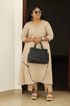 Chai Latte Caramel Mirror Work 30+ Women Everyday & Special Day Office Kurta (Top + Bottom) | MAGI0048