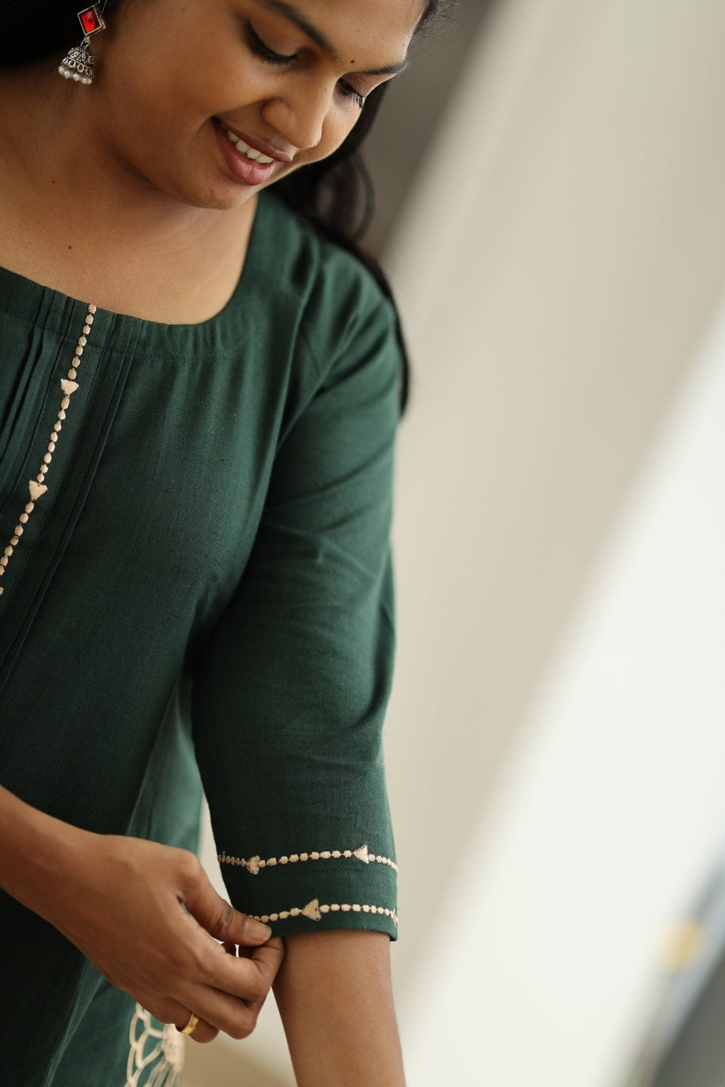 Spinach Leaf Cream Embroidery 30+ Women Everyday Office Kurta (Top + Bottom + Dupatta) | MAGI0049