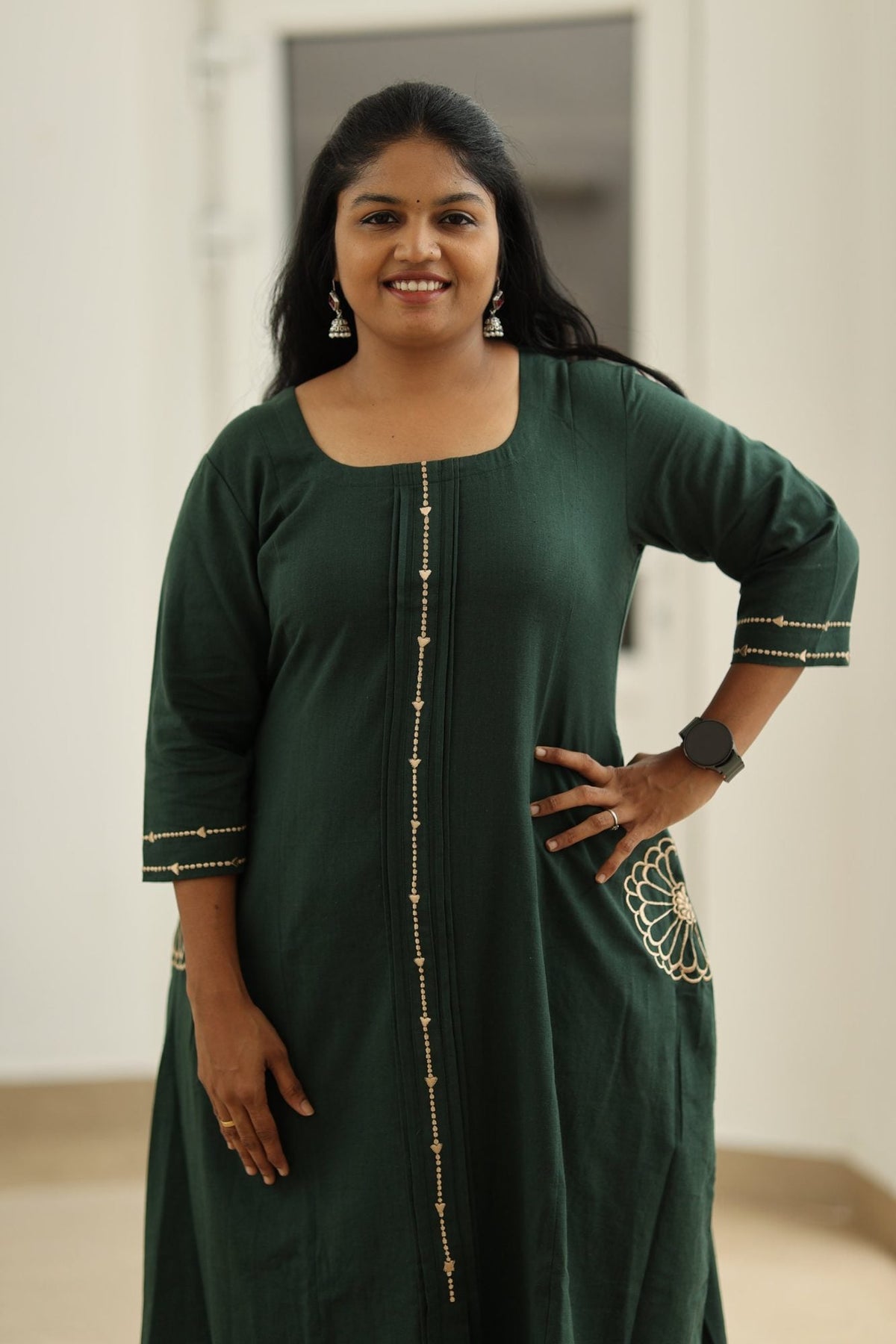 Spinach Leaf Cream Embroidery 30+ Women Everyday Office Kurta (Top + Bottom + Dupatta) | MAGI0049