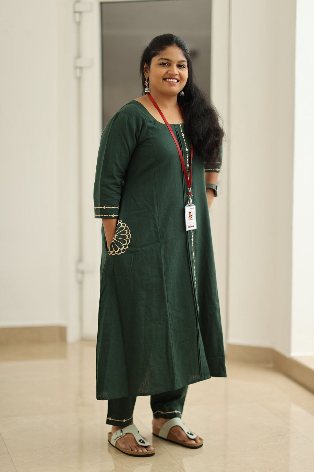 Spinach Leaf Cream Embroidery 30+ Women Everyday Office Kurta (Top + Bottom + Dupatta) | MAGI0049