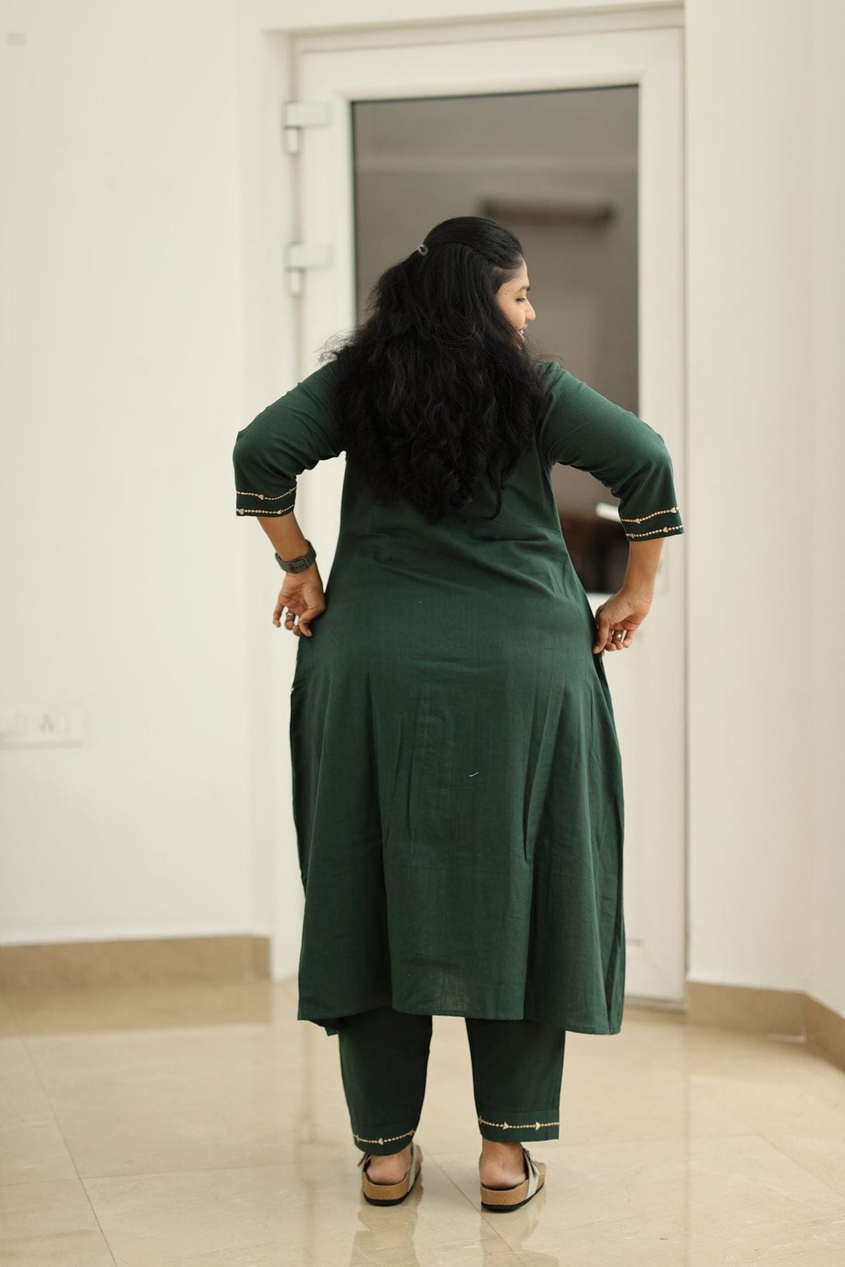 Spinach Leaf Cream Embroidery 30+ Women Everyday Office Kurta (Top + Bottom + Dupatta) | MAGI0049