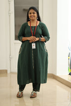 Spinach Leaf Cream Embroidery 30+ Women Everyday Office Kurta (Top + Bottom + Dupatta) | MAGI0049