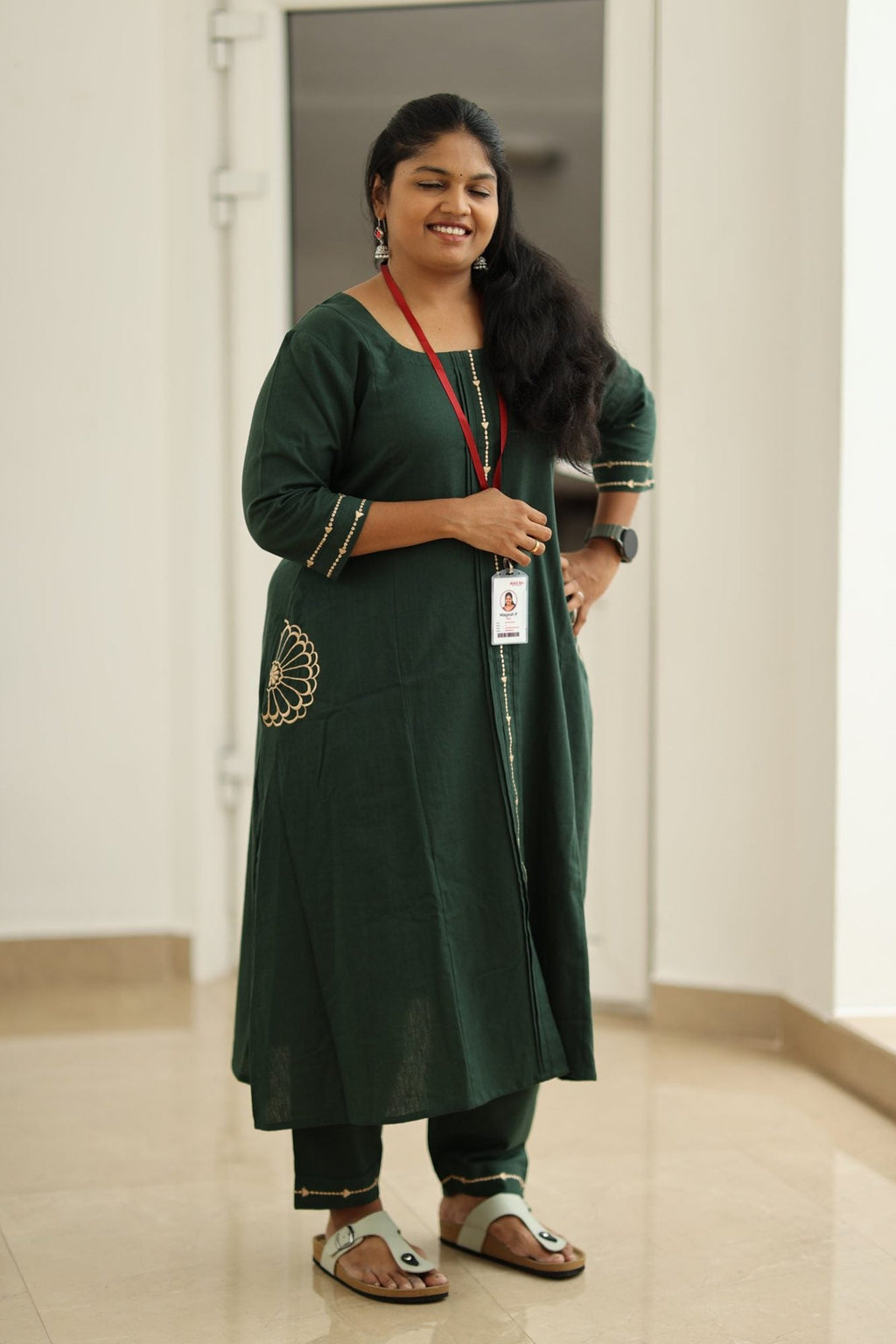 Spinach Leaf Cream Embroidery 30+ Women Everyday Office Kurta (Top + Bottom + Dupatta) | MAGI0049