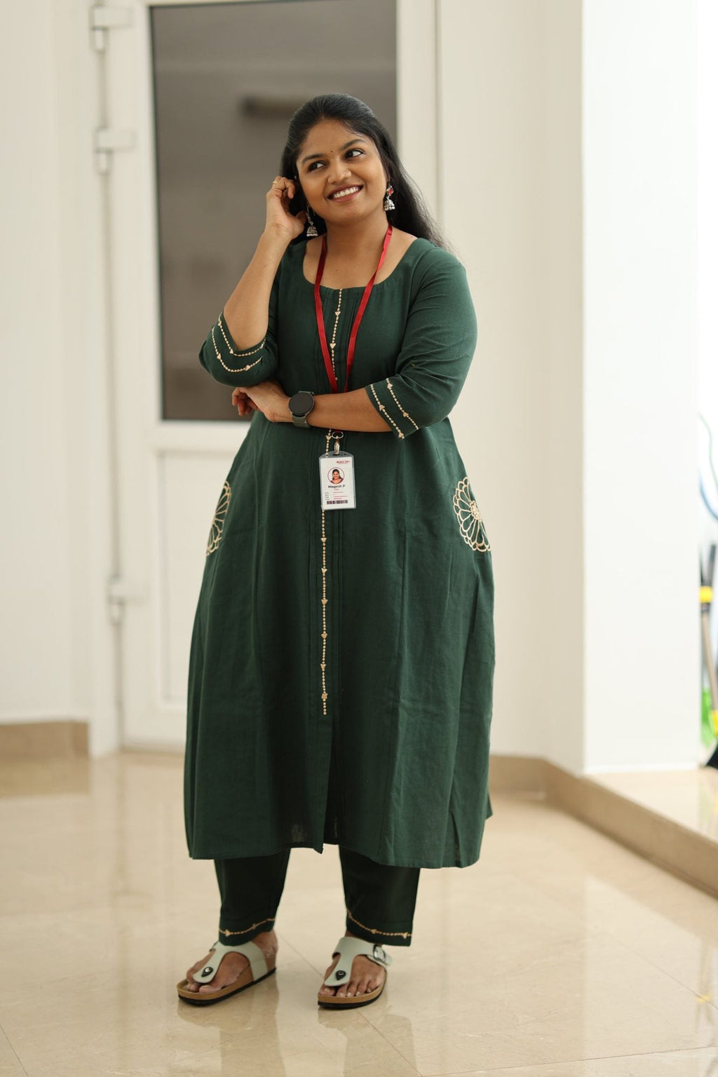 Spinach Leaf Cream Embroidery 30+ Women Everyday Office Kurta (Top + Bottom + Dupatta) | MAGI0049