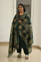 Spinach Leaf Cream Embroidery 30+ Women Everyday Office Kurta (Top + Bottom + Dupatta) | MAGI0049