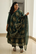Spinach Leaf Cream Embroidery 30+ Women Everyday Office Kurta (Top + Bottom + Dupatta) | MAGI0049
