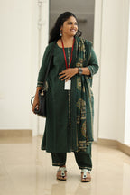 Spinach Leaf Cream Embroidery 30+ Women Everyday Office Kurta (Top + Bottom + Dupatta) | MAGI0049