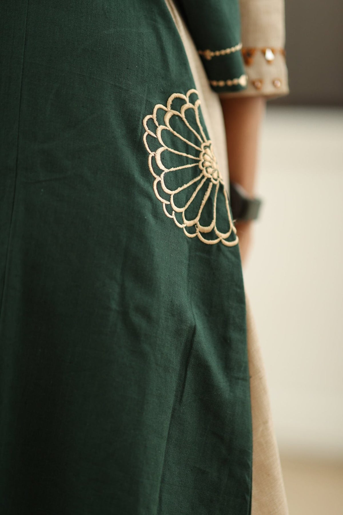 Spinach Leaf Cream Embroidery 30+ Women Everyday Office Kurta (Top + Bottom + Dupatta) | MAGI0049