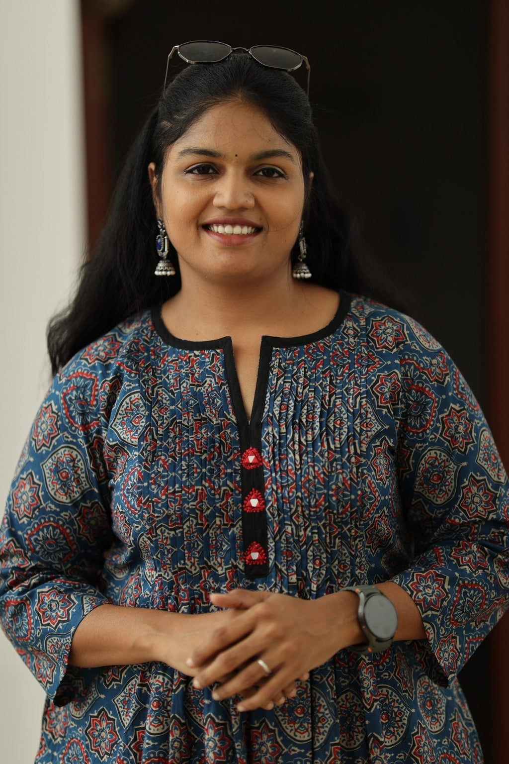 Blueberry Cherry Ajrakh Print 30+ Women Everyday Office Kurta (Top + Bottom) | MAGI0050