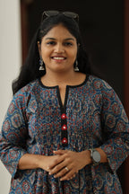 Blueberry Cherry Ajrakh Print 30+ Women Everyday Office Kurta (Top + Bottom) | MAGI0050